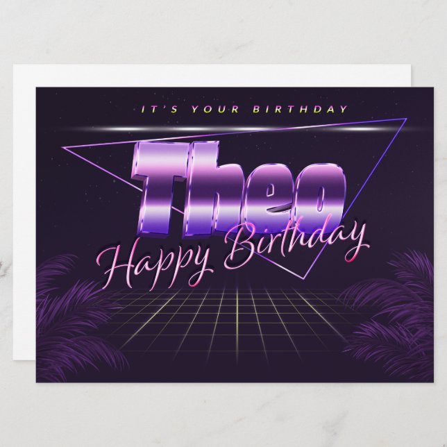 Theo Name First name pura retro card Birthday (Front/Back)