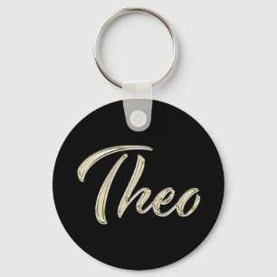 Theo Name whitegold Button Schlüsselanhänger Key Ring