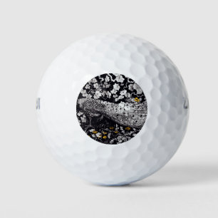 Theo Van Hoytema Retro Peacock Clip Art Black and Golf Balls