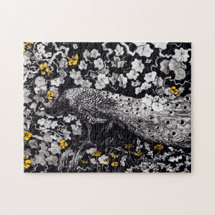 Theo Van Hoytema Retro Peacock Clip Art Black and Jigsaw Puzzle