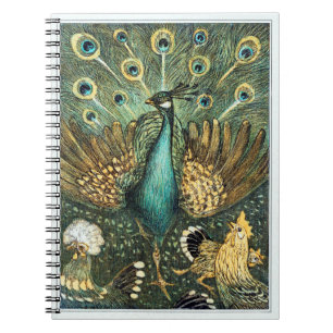 Theo Van Hoytema Vintage Peacock Open Wings Peafow Notebook