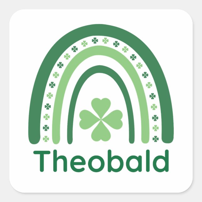 Theobald Name Clover Boho Rainbow Square Sticker (Front)