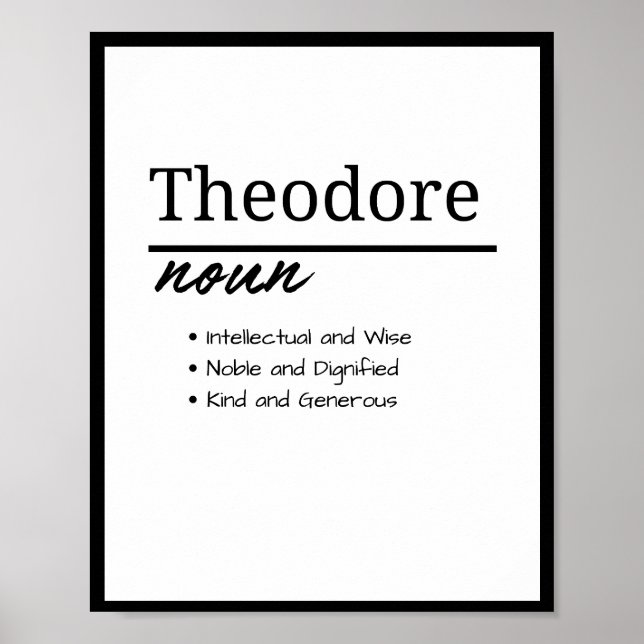Theodore, Boy Personalised Name Definition Poster (Front)