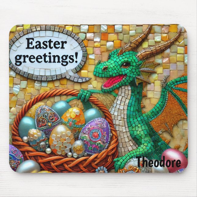 THEODORE ~ DRAGON'S EASTER GREETINGS Eggs ~  Mouse Pad (Front)