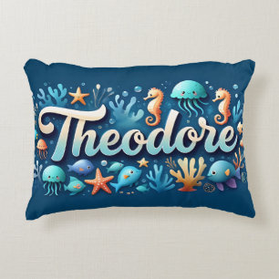 Theodore Name Ocean Theme Decorative Sea Life Decorative Cushion