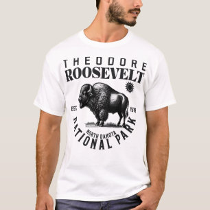Theodore Roosevelt National Park Bison Hiking Retr T-Shirt