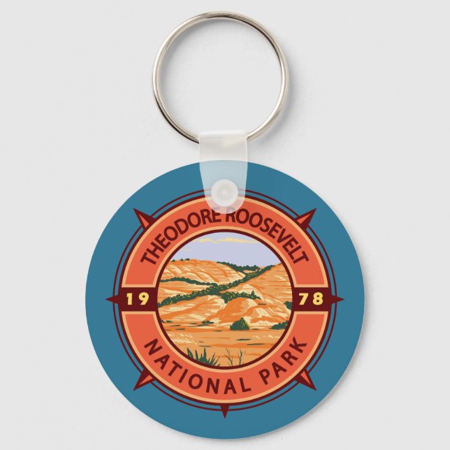 Theodore Roosevelt National Park Retro Compass Key Ring (Front)