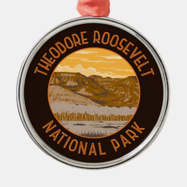 Theodore Roosevelt National Park Retro Distressed Metal Ornament (Front)