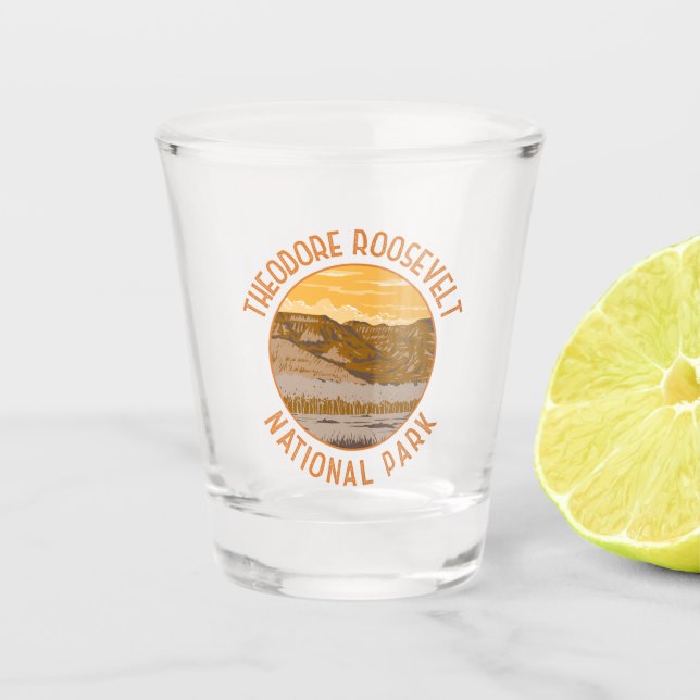 Theodore Roosevelt National Park Retro Distressed Shot Glass (Front)