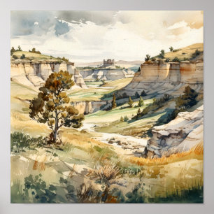 Theodore Roosevelt National Park Watercolor Poster