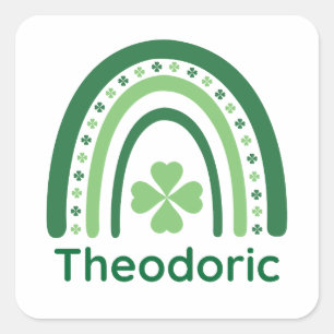 Theodoric Name Clover Boho Rainbow Square Sticker
