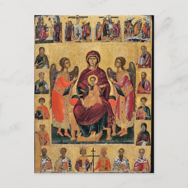 Theotokos and Christ Child Enthroned Orthodox Icon Postcard (Front)