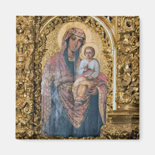 Theotokos and Christ Child in Ornate Gold Frame    Magnet