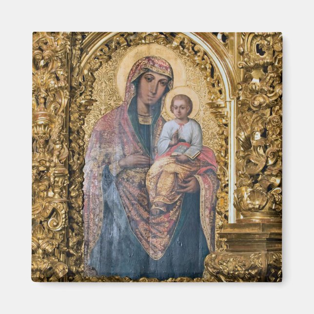 Theotokos and Christ Child in Ornate Gold Frame    Magnet (Front)