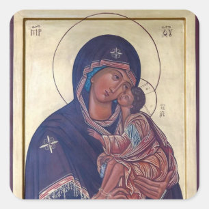 Theotokos and the Christ Child Orthodox Icon Square Sticker