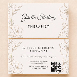 Therapist Botanical QR Code Blush Elegant Business Card