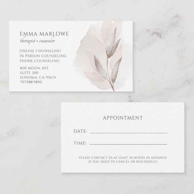 Therapist Counsellor Business & Appointment Card (Front/Back)