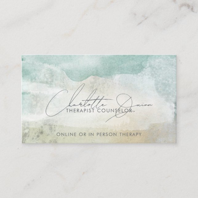 Therapist Counsellor Serene Abstract Handwritten  Business Card (Front)