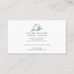 Therapist Counsellor Serene White Flower Business Card