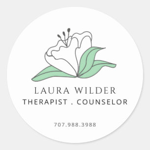 Therapist Counsellor Serene White Flower Business Classic Round Sticker