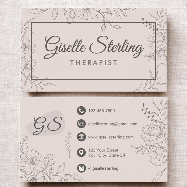 Therapist Floral Botanical Elegant Script Business Card (Creator Uploaded)