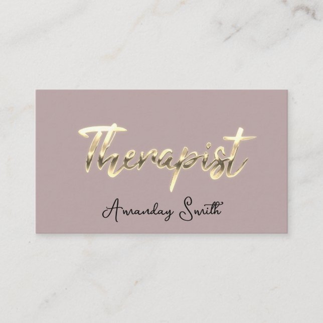 Therapist Golden ScriptQR Code Logo Rose Blush  Business Card (Front)