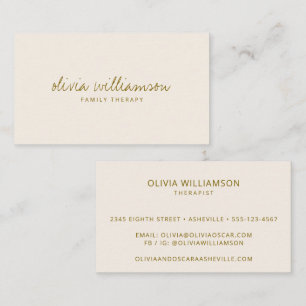 Therapist Handwritten Script Name Ivory and Gold Business Card