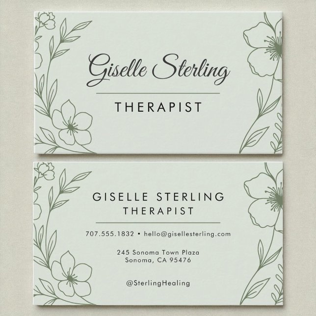Therapist Holistic Botanical Sage Green Modern Business Card (Creator Uploaded)