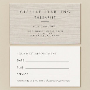 Therapist Luxury Linen Office Appointment Card