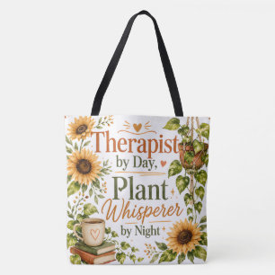 Therapist plant whisperer, sunflowers tote bag