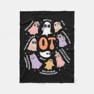 Therapist Scope Ot Halloween Retro Floral Ghost Fleece Blanket