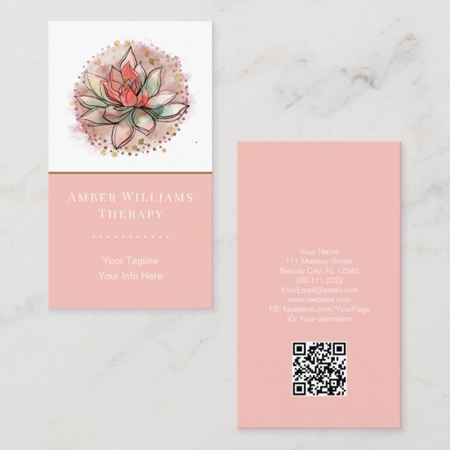Therapist Spa Succulent Yoga Healing QR Code Business Card (Front/Back)