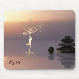 Therapist Zen Stones, Sunset,Gold Tree Silhouette Mouse Pad