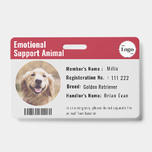 Therapy Animal ID Photo Barcode Red Grey Badge
