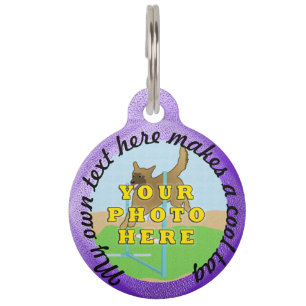 Therapy Dog Photo ID - purple blue Pet Tag