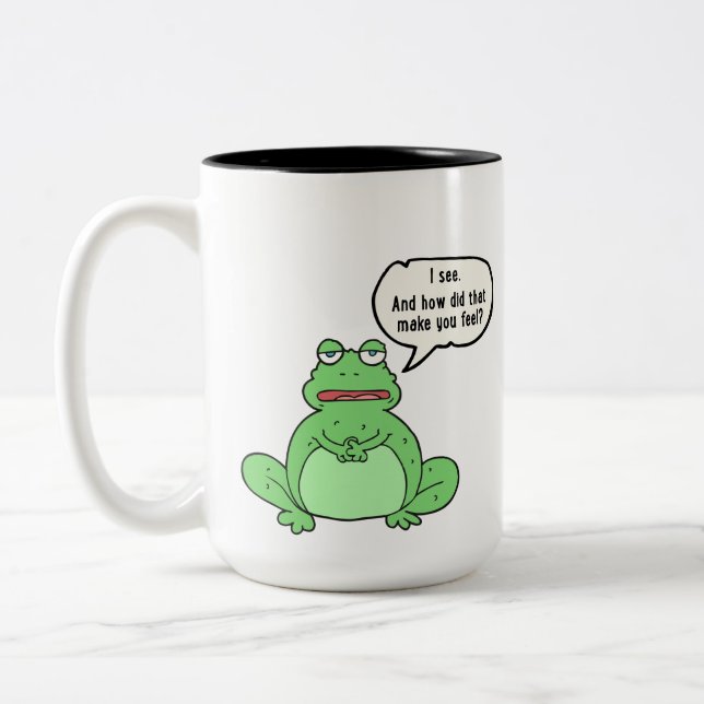 Therapy Frog mug wants to know how you feel (Left)