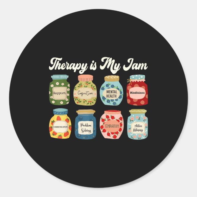 Therapy Is My Jam Therast Counselor Mental Health  Classic Round Sticker (Front)