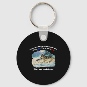 There are two wolves inside one is gay the other key ring