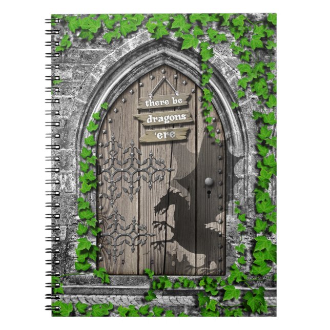 There be Dragons King Arthur Mediaeval Dragon Door Notebook (Front)