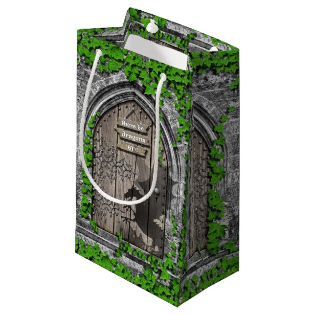 There be Dragons King Arthur Mediaeval Dragon Door Small Gift Bag (Front Angled)