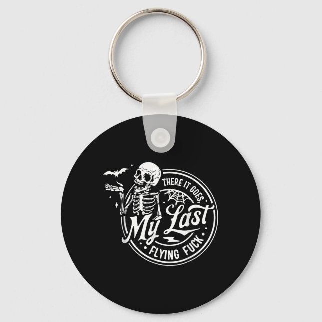 There Goes Last Flying Skeletons Funny Halloween Key Ring (Front)