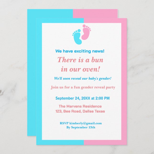 There is a bun in our oven gender reveal  invitation (Front/Back)