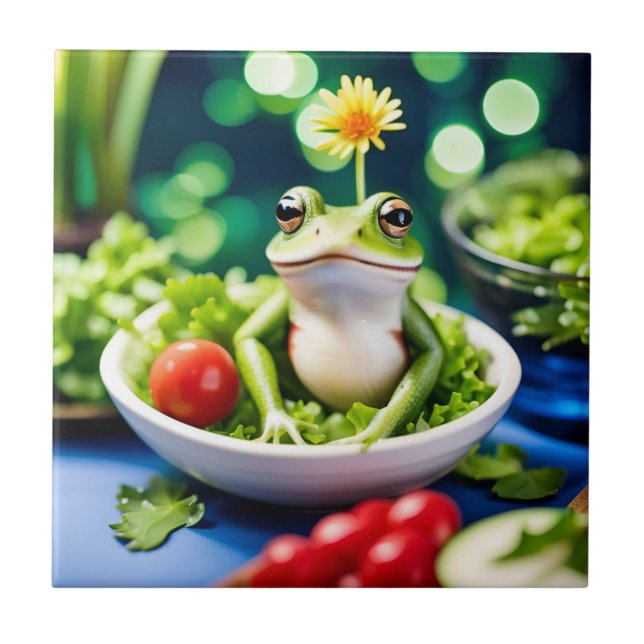 There Is A Frog In My Salad Ceramic Tile (Front)