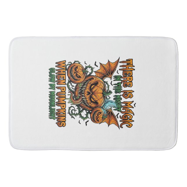 There Is Magic Halloween Monster Pumpkins Bat Wing Bath Mat (Front)