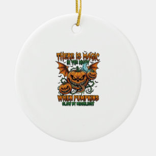There Is Magic Halloween Monster Pumpkins Bat Wing Ceramic Ornament