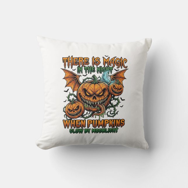 There Is Magic Halloween Monster Pumpkins Bat Wing Cushion (Front)