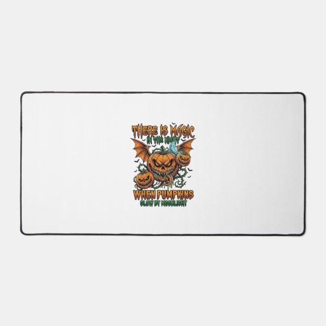 There Is Magic Halloween Monster Pumpkins Bat Wing Desk Mat (Front)
