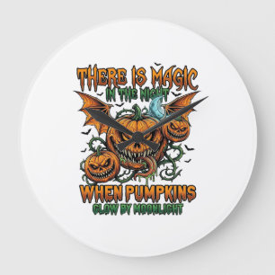 There Is Magic Halloween Monster Pumpkins Bat Wing Large Clock