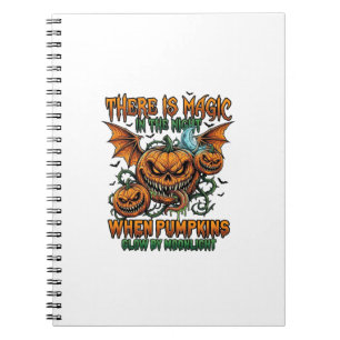 There Is Magic Halloween Monster Pumpkins Bat Wing Notebook
