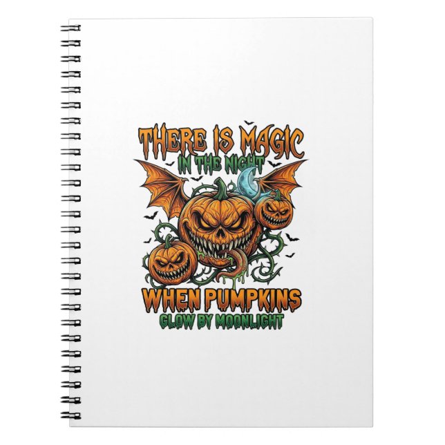 There Is Magic Halloween Monster Pumpkins Bat Wing Notebook (Front)